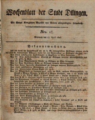 Wochenblatt der Stadt Dillingen Mittwoch 27. April 1825