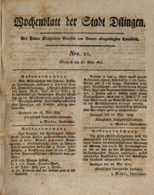 Wochenblatt der Stadt Dillingen Mittwoch 25. Mai 1825