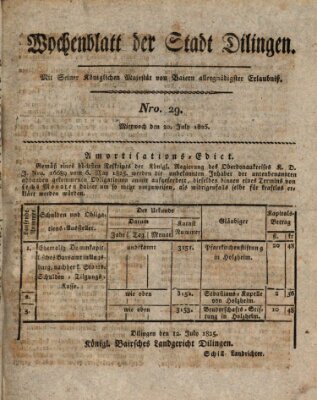 Wochenblatt der Stadt Dillingen Mittwoch 20. Juli 1825