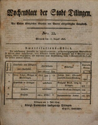 Wochenblatt der Stadt Dillingen Mittwoch 17. August 1825