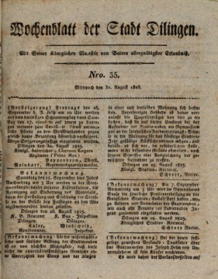 Wochenblatt der Stadt Dillingen Mittwoch 31. August 1825