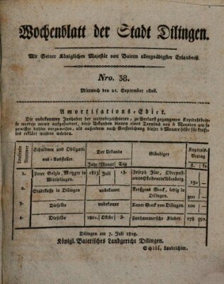 Wochenblatt der Stadt Dillingen Mittwoch 21. September 1825