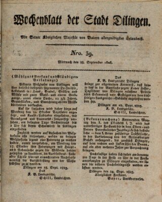 Wochenblatt der Stadt Dillingen Mittwoch 28. September 1825