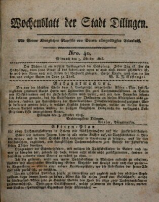 Wochenblatt der Stadt Dillingen Mittwoch 5. Oktober 1825