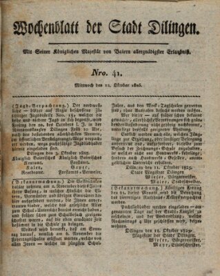 Wochenblatt der Stadt Dillingen Mittwoch 12. Oktober 1825