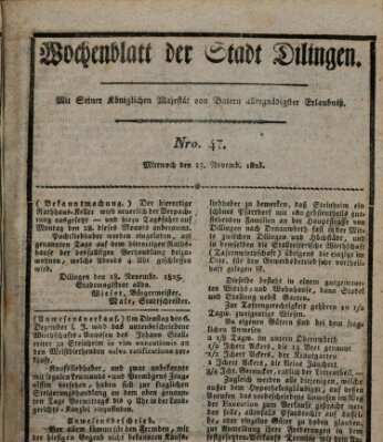 Wochenblatt der Stadt Dillingen Mittwoch 23. November 1825