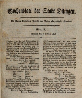 Wochenblatt der Stadt Dillingen Mittwoch 1. Februar 1826