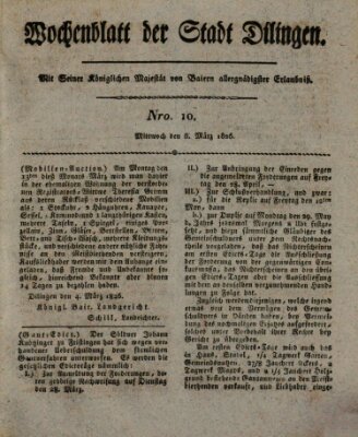 Wochenblatt der Stadt Dillingen Mittwoch 8. März 1826