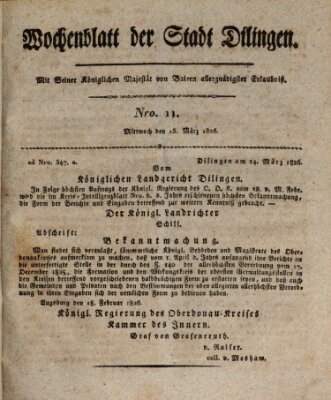 Wochenblatt der Stadt Dillingen Mittwoch 15. März 1826