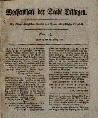 Wochenblatt der Stadt Dillingen Mittwoch 29. März 1826