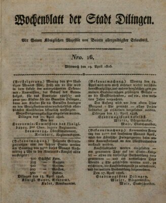 Wochenblatt der Stadt Dillingen Mittwoch 19. April 1826