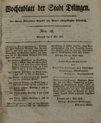 Wochenblatt der Stadt Dillingen Mittwoch 3. Mai 1826