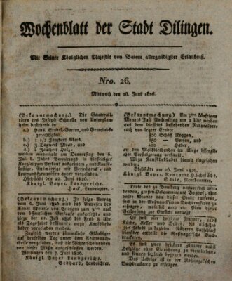 Wochenblatt der Stadt Dillingen Mittwoch 28. Juni 1826