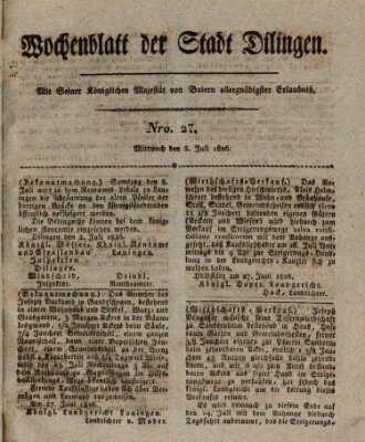 Wochenblatt der Stadt Dillingen Mittwoch 5. Juli 1826