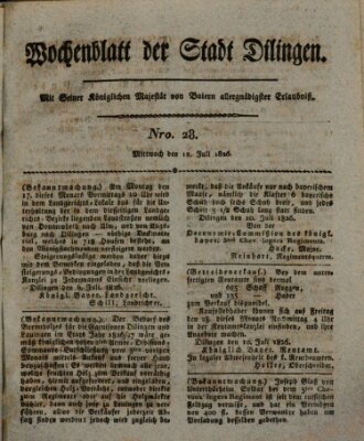 Wochenblatt der Stadt Dillingen Mittwoch 12. Juli 1826