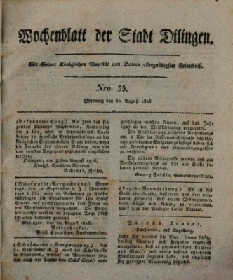 Wochenblatt der Stadt Dillingen Mittwoch 30. August 1826