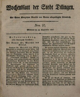 Wochenblatt der Stadt Dillingen Mittwoch 13. September 1826