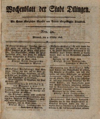 Wochenblatt der Stadt Dillingen Mittwoch 4. Oktober 1826