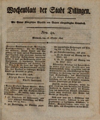 Wochenblatt der Stadt Dillingen Mittwoch 18. Oktober 1826