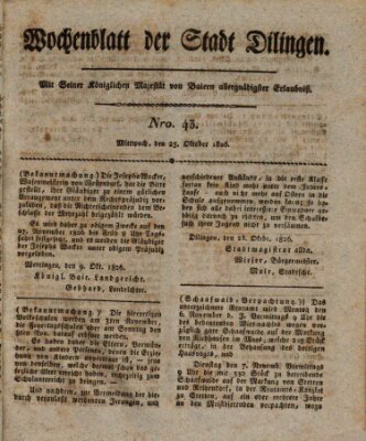 Wochenblatt der Stadt Dillingen Mittwoch 25. Oktober 1826