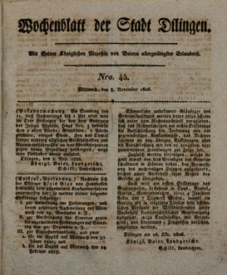 Wochenblatt der Stadt Dillingen Mittwoch 8. November 1826