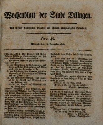 Wochenblatt der Stadt Dillingen Mittwoch 15. November 1826