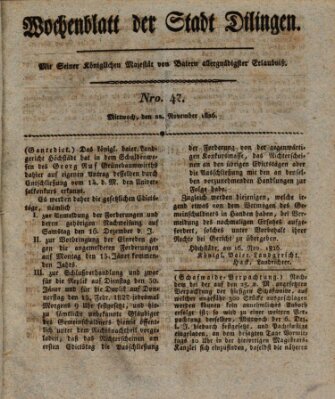 Wochenblatt der Stadt Dillingen Mittwoch 22. November 1826