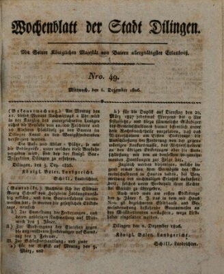 Wochenblatt der Stadt Dillingen Mittwoch 6. Dezember 1826