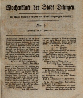 Wochenblatt der Stadt Dillingen Mittwoch 17. Januar 1827