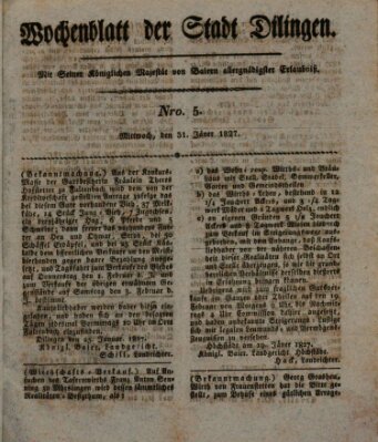 Wochenblatt der Stadt Dillingen Mittwoch 31. Januar 1827