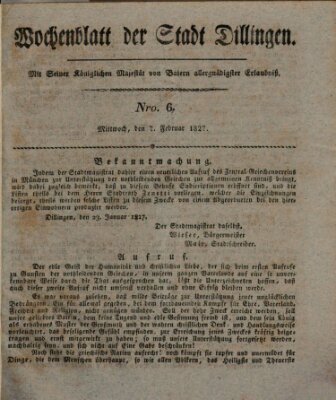 Wochenblatt der Stadt Dillingen Mittwoch 7. Februar 1827