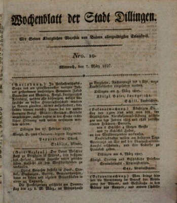 Wochenblatt der Stadt Dillingen Mittwoch 7. März 1827