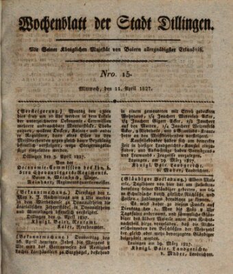 Wochenblatt der Stadt Dillingen Mittwoch 11. April 1827