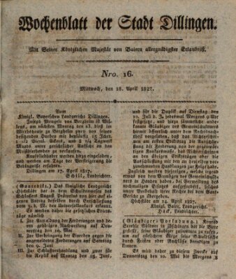 Wochenblatt der Stadt Dillingen Mittwoch 18. April 1827