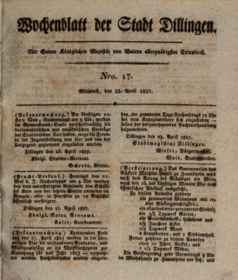 Wochenblatt der Stadt Dillingen Mittwoch 25. April 1827