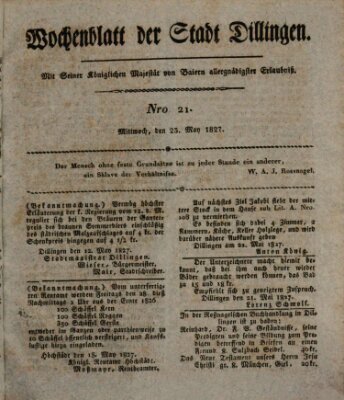 Wochenblatt der Stadt Dillingen Mittwoch 23. Mai 1827