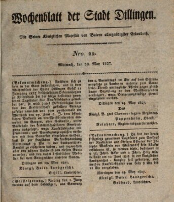 Wochenblatt der Stadt Dillingen Mittwoch 30. Mai 1827