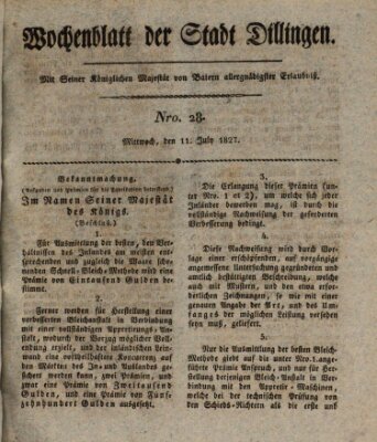 Wochenblatt der Stadt Dillingen Mittwoch 11. Juli 1827