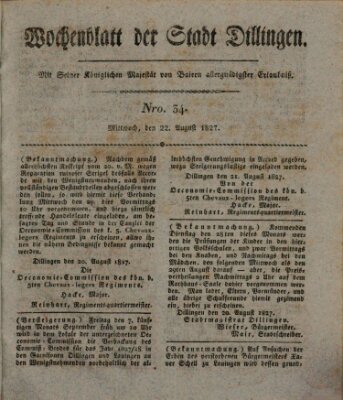 Wochenblatt der Stadt Dillingen Mittwoch 22. August 1827