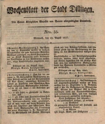 Wochenblatt der Stadt Dillingen Mittwoch 29. August 1827
