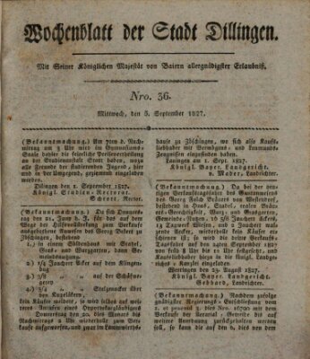 Wochenblatt der Stadt Dillingen Mittwoch 5. September 1827