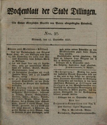 Wochenblatt der Stadt Dillingen Mittwoch 12. September 1827