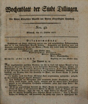 Wochenblatt der Stadt Dillingen Mittwoch 24. Oktober 1827