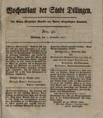 Wochenblatt der Stadt Dillingen Mittwoch 7. November 1827