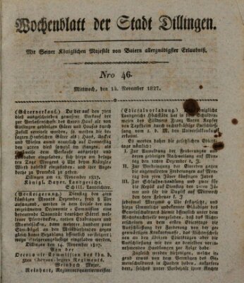 Wochenblatt der Stadt Dillingen Mittwoch 14. November 1827