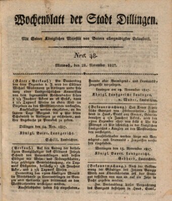 Wochenblatt der Stadt Dillingen Mittwoch 28. November 1827