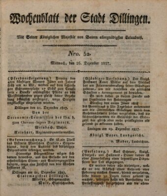 Wochenblatt der Stadt Dillingen Mittwoch 26. Dezember 1827