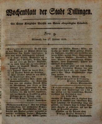 Wochenblatt der Stadt Dillingen Mittwoch 27. Februar 1828