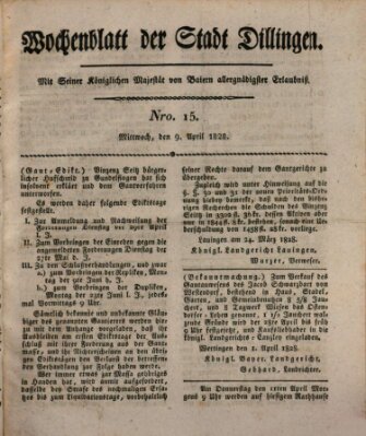 Wochenblatt der Stadt Dillingen Mittwoch 9. April 1828