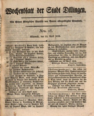 Wochenblatt der Stadt Dillingen Mittwoch 23. April 1828